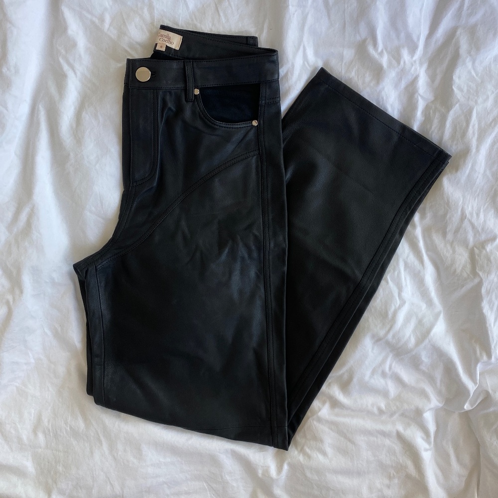 CAMILA COELHO JESS CUT OUT LEATHER PANTS.